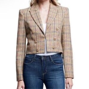 Elie Tahari Women’s Wool Crop Houndstooth Print Plaid Blazer Jacket Sz 2